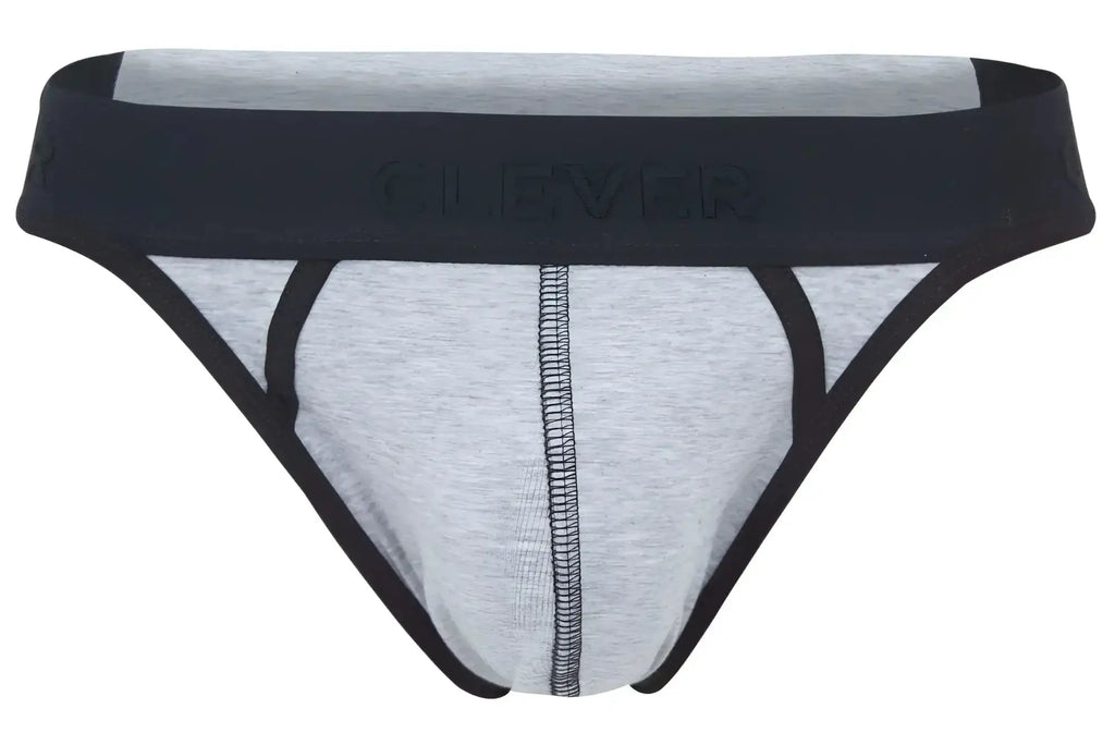 Gray heathered clever 2046 catamarca briefs with black trim and waistband featuring clever brand name