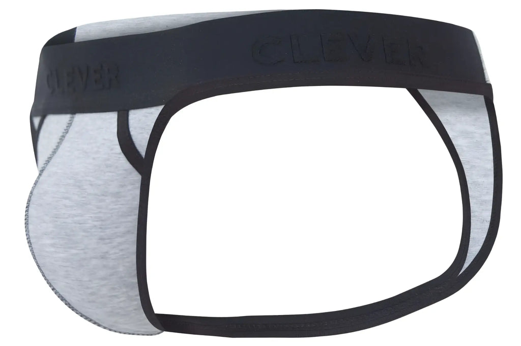 Gray heathered clever 2046 catamarca thong with black elastic waistband embossed with clever brand name
