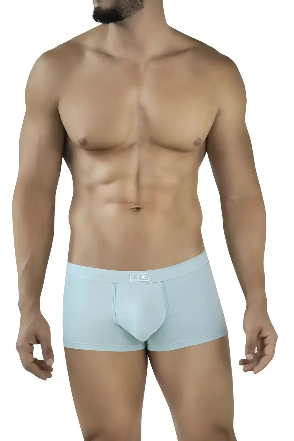 Light blue clever 2047 cordoba trunks men’s briefs with smooth form-fitting design and subtle brand tag on waistband