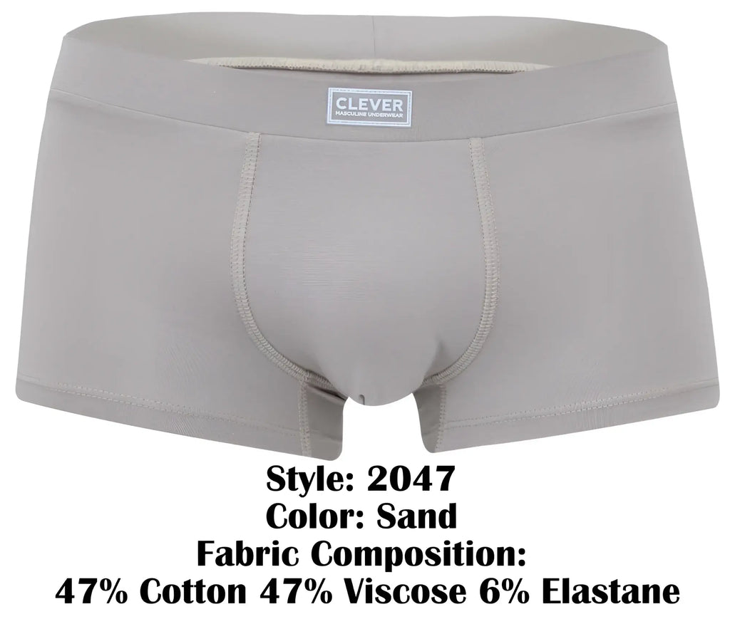 Gray sand-colored clever 2047 cordoba trunks boxer briefs made from cotton viscose and elastane blend