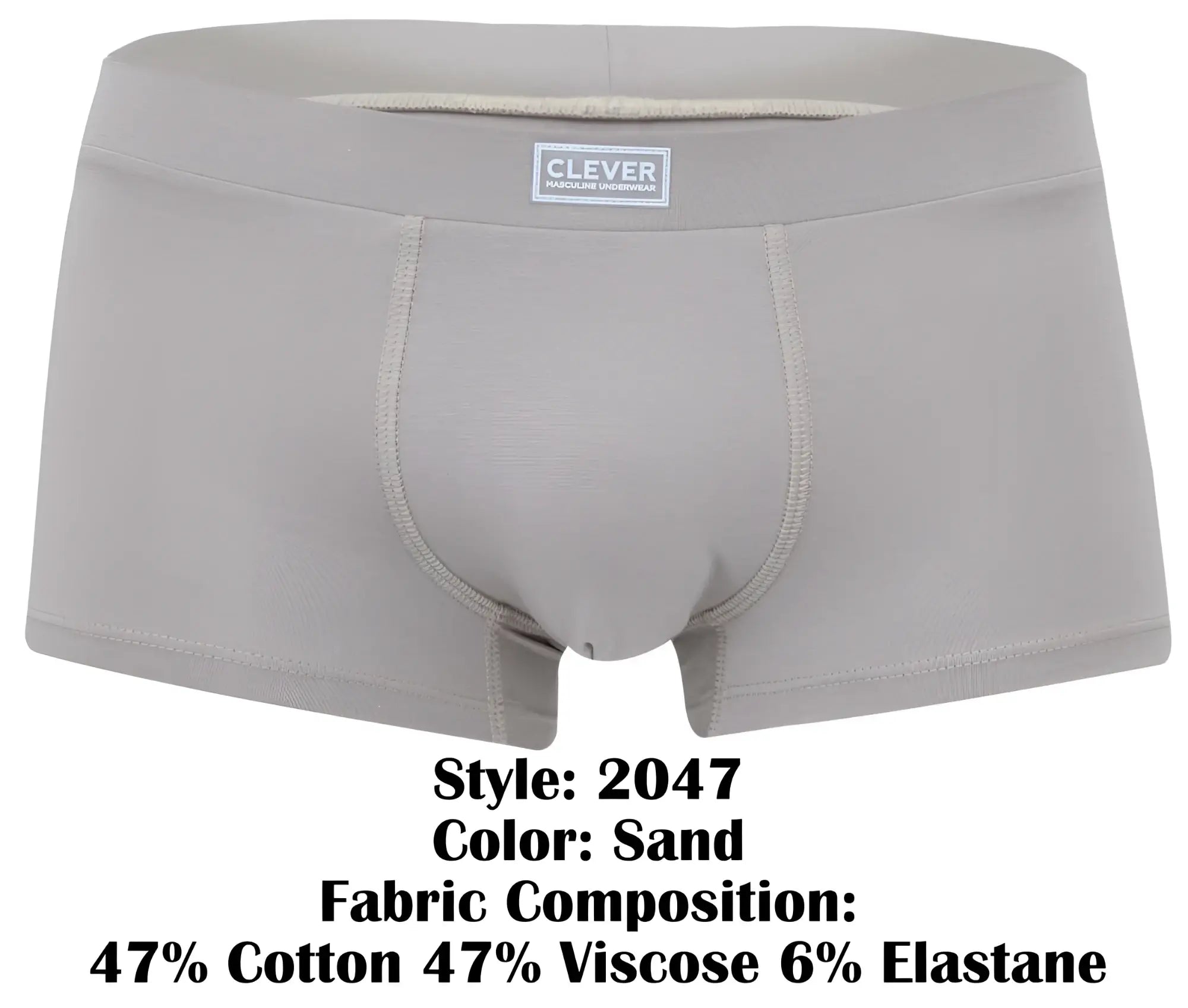 Gray sand-colored clever 2047 cordoba trunks boxer briefs made from cotton viscose and elastane blend