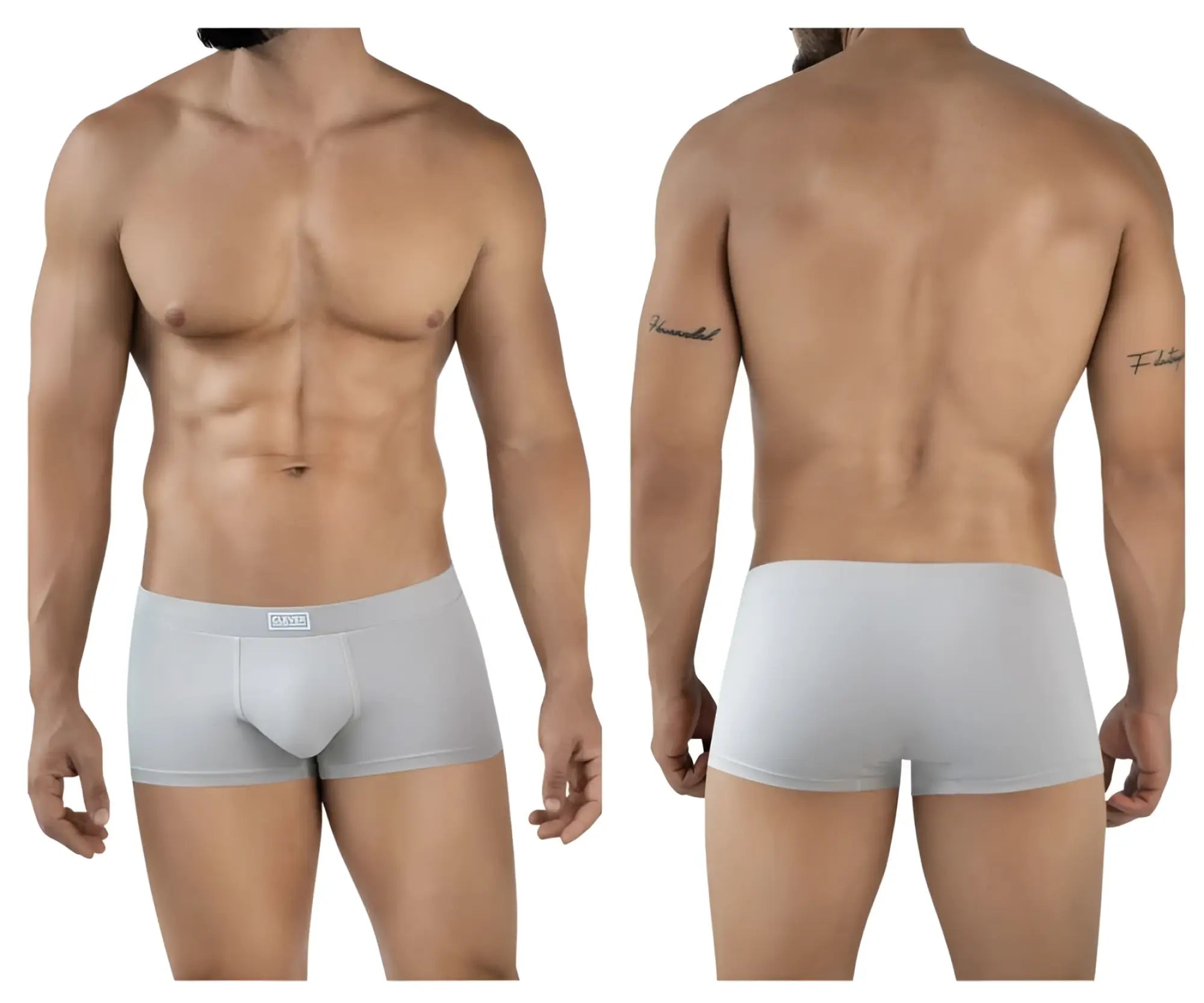 Light gray clever 2047 cordoba trunks men’s briefs with subtle elastic waistband and small brand tag at the front