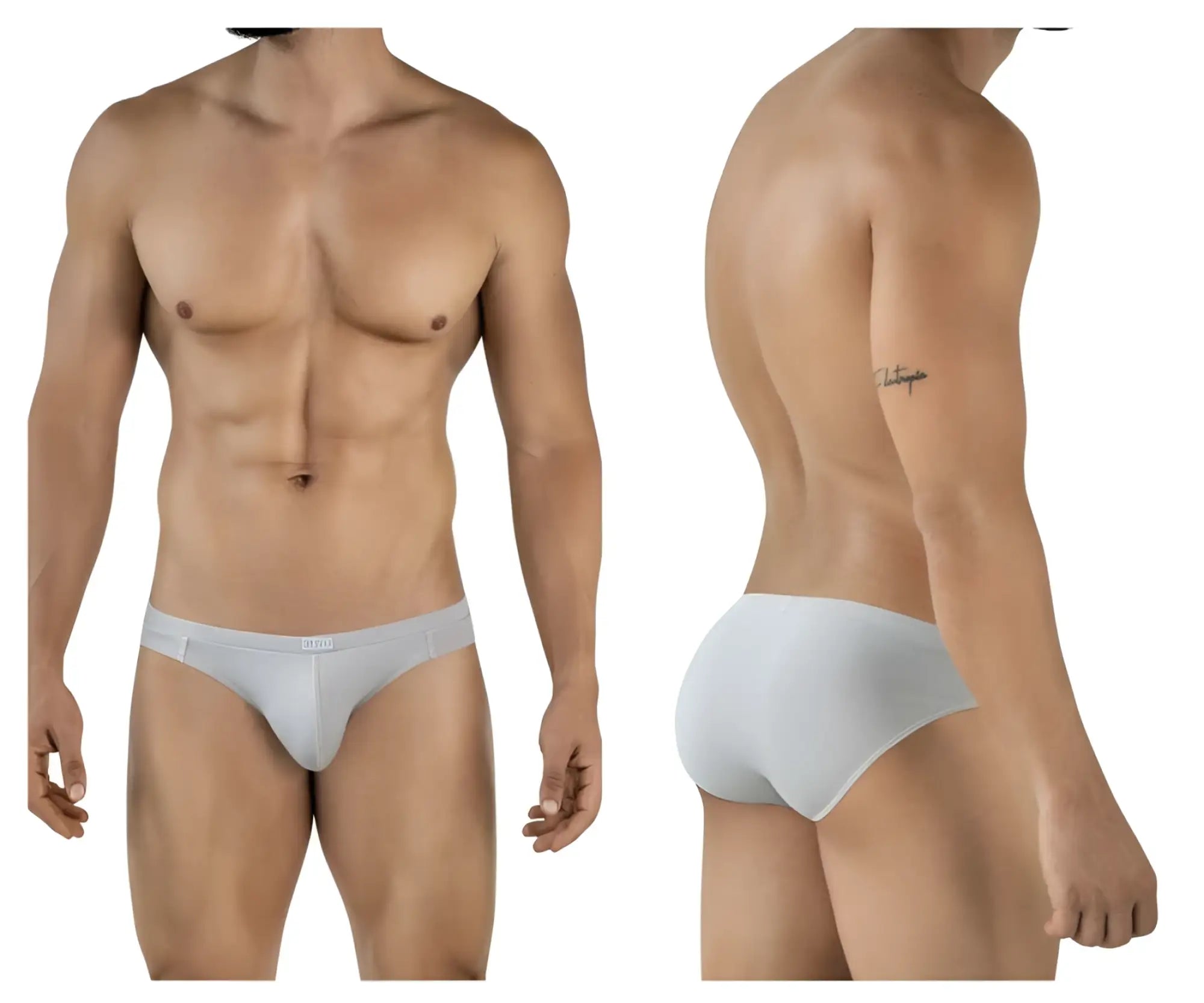 Light gray clever 2048 cordoba briefs with subtle brand logo on waistband offering comfortable everyday wear