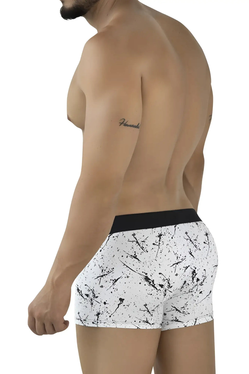 Clever 2050 brochazos trunks color black white boxer briefs with black splatter paint design and solid black waistband