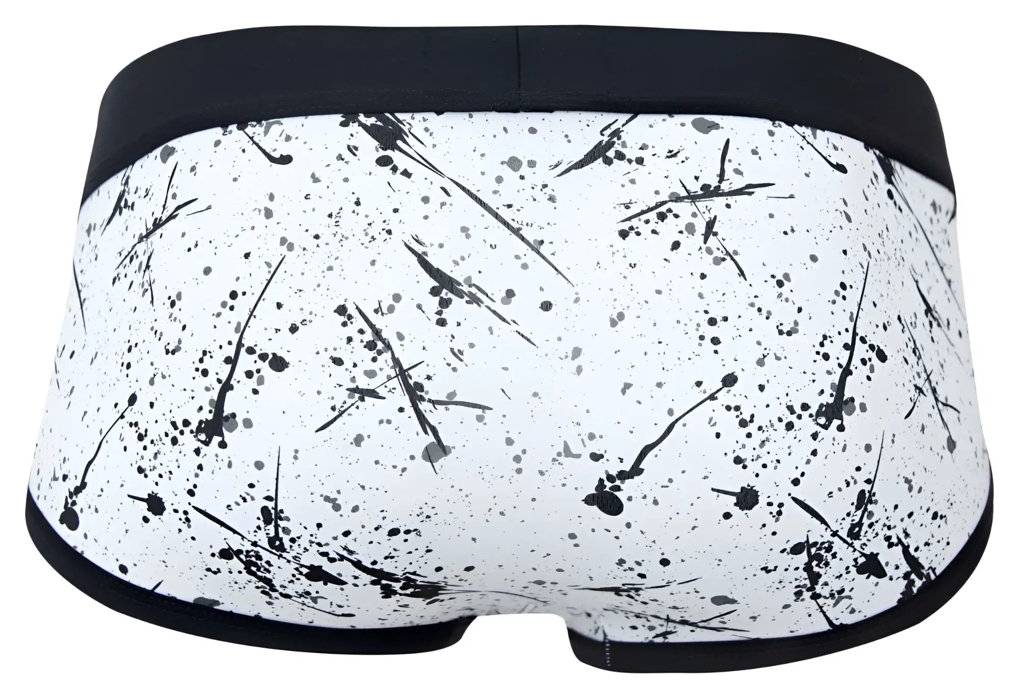 White briefs clever 2051 brochazos with black paint splatter pattern and solid black waistband in color black