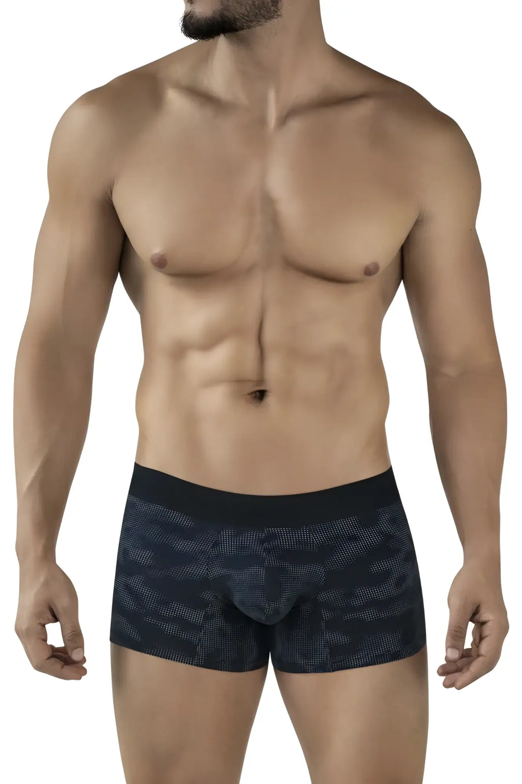 Black clever 2052 militar trunks boxer briefs with subtle dark gray dot pattern and solid black waistband