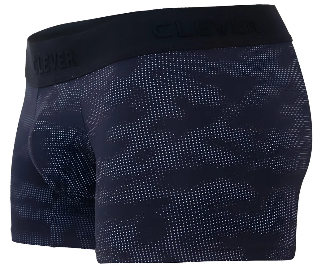Black clever 2052 militar trunks boxer briefs with subtle dot camouflage pattern and embossed waistband logo
