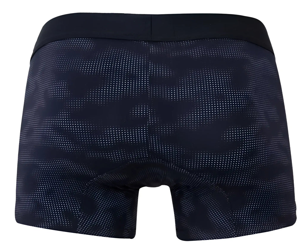 Black boxer briefs clever 2052 militar trunks in black with subtle dotted camouflage pattern and solid black waistband