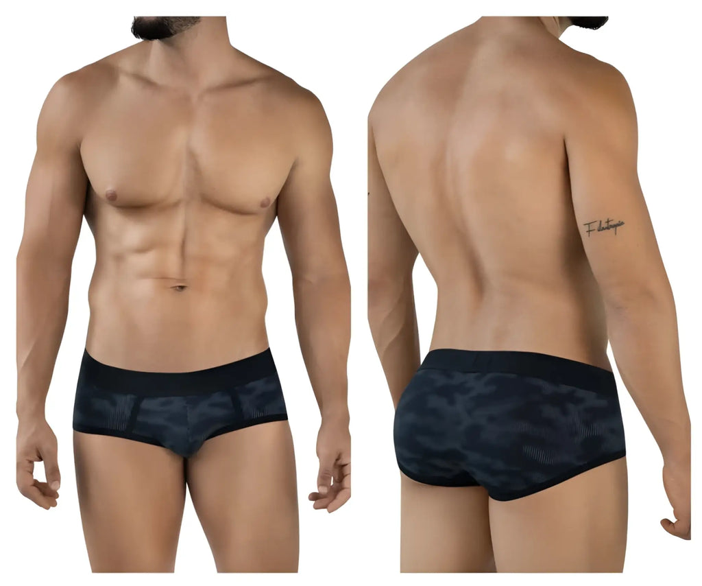 Black and gray camouflage pattern clever 2053 militar briefs with breathable mesh texture for men