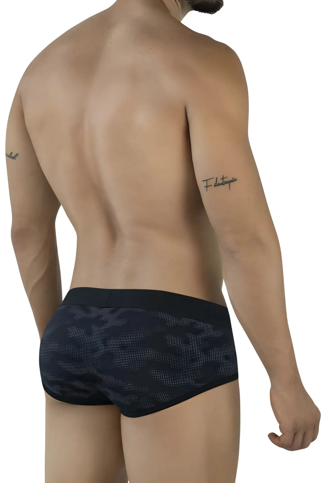 Clever 2053 Militar briefs in black feature a snug athletic fit with black and gray camouflage pattern