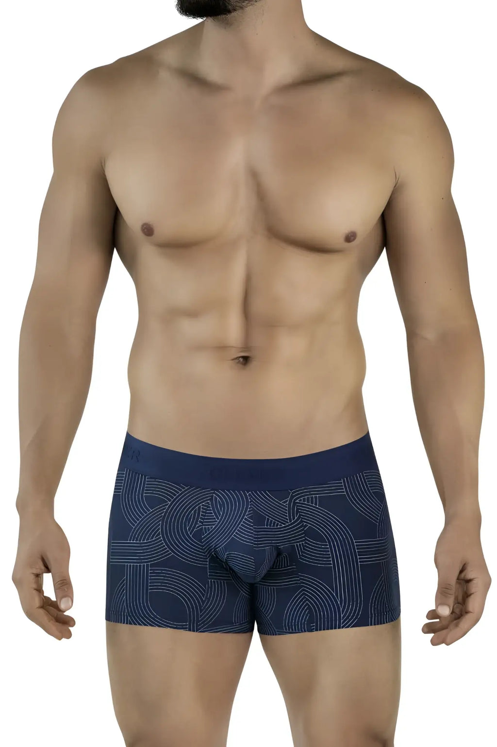 Navy blue clever 2054 trunks with subtle white geometric pattern boxer briefs for comfortable daily wear