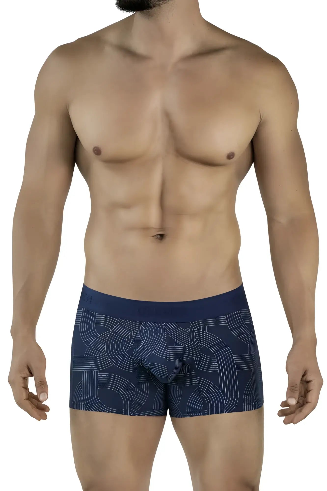 Navy blue clever 2054 trunks with subtle white geometric pattern boxer briefs for comfortable daily wear
