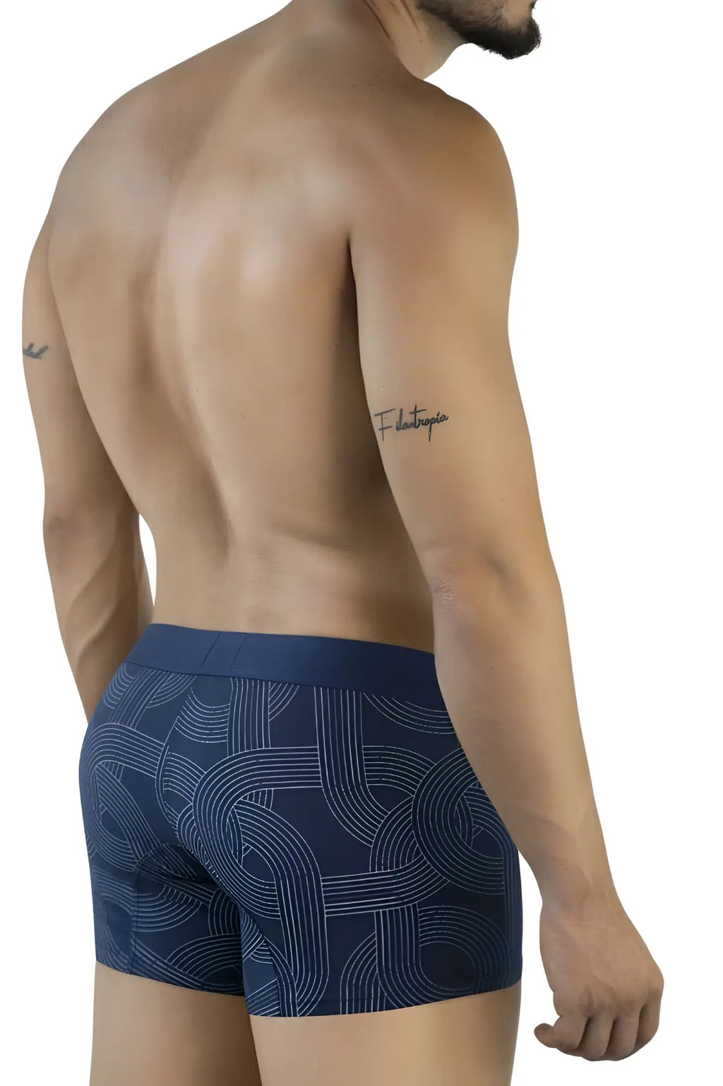 Navy blue Clever 2054 trunks boxer briefs with white geometric pattern made from soft breathable fabric