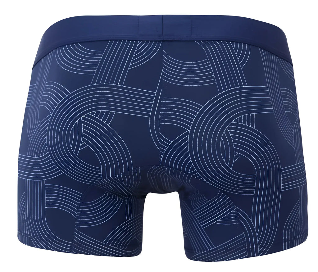 Navy blue clever 2054 trunks with white geometric line pattern made from breathable fabric for comfortable wear