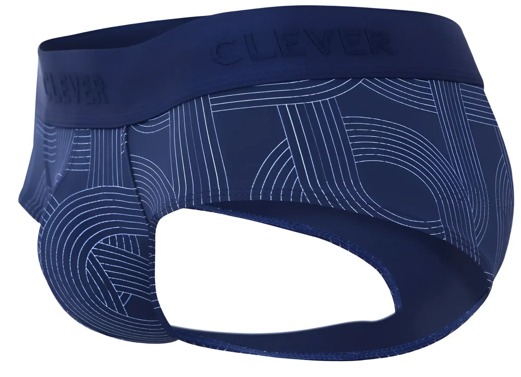 Navy blue clever 2055 men’s briefs featuring a subtle white geometric line pattern in dark blue color