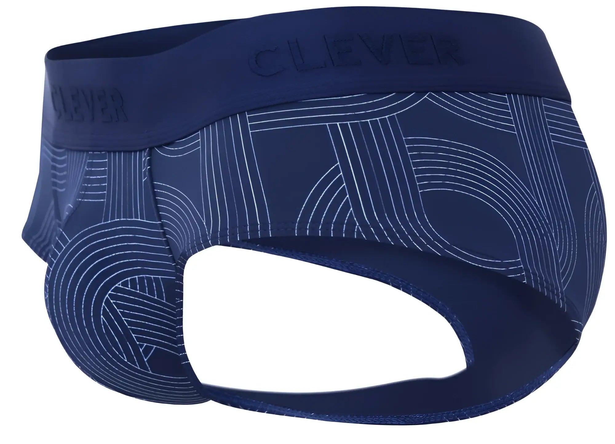 Navy blue clever 2055 men’s briefs featuring a subtle white geometric line pattern in dark blue color