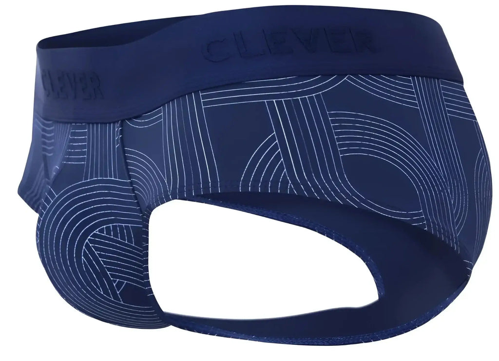 Navy blue clever 2055 men’s briefs featuring a subtle white geometric line pattern in dark blue color