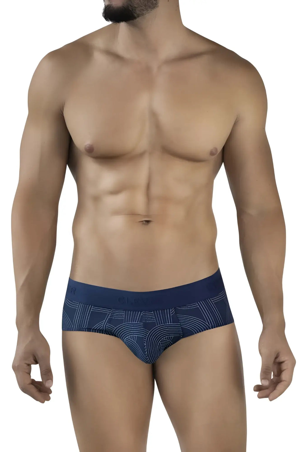 Navy blue clever 2055 briefs with subtle lighter blue geometric pattern designed for comfortable everyday wear