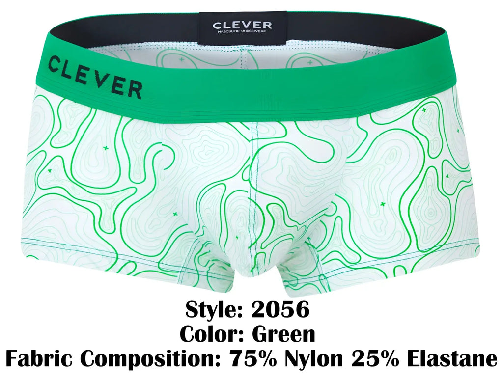 Green and white patterned clever 2056 maze trunks boxer briefs with bold green waistband for comfortable wear