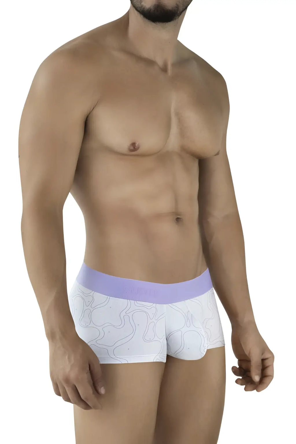 White boxer briefs clever 2056 maze trunks color lilac with lavender waistband and subtle gray abstract line pattern