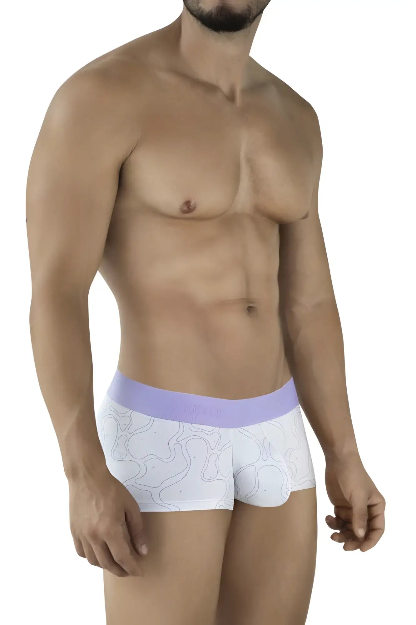 White boxer briefs clever 2056 maze trunks color lilac with lavender waistband and subtle gray abstract line pattern