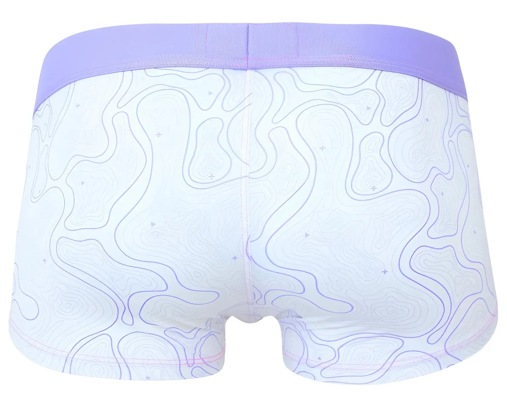 White boxer briefs clever 2056 maze trunks color lilac with lavender waistband and subtle purple topographic patterns