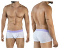 White boxer briefs with lavender waistband and subtle gray abstract lines from clever 2056 maze trunks color lilac