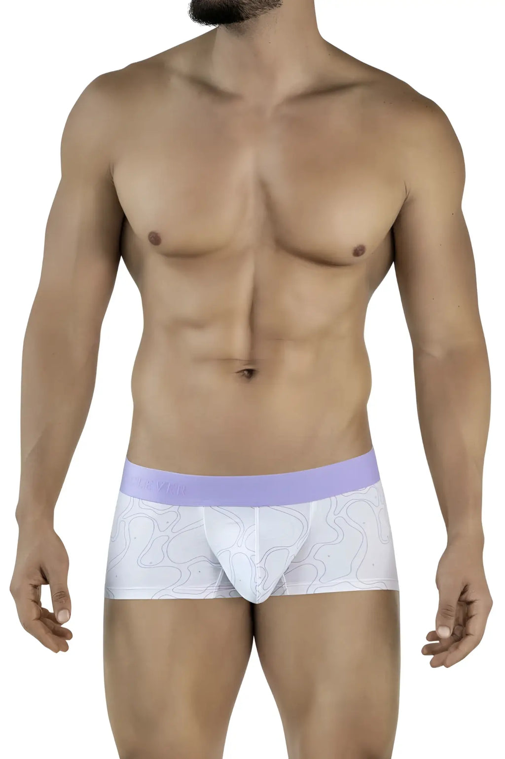 White men’s briefs clever 2056 maze trunks lilac with subtle lavender pattern and matching waistband