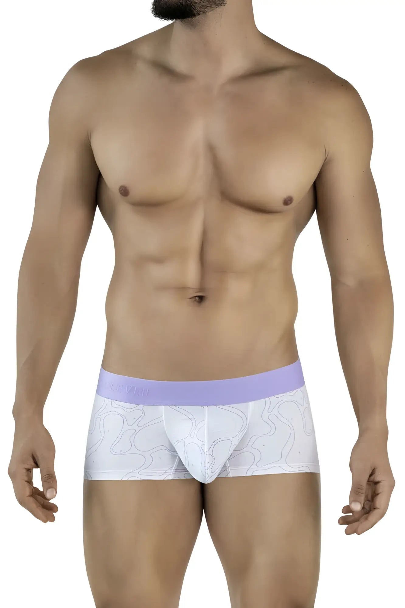 White men’s briefs clever 2056 maze trunks lilac with subtle lavender pattern and matching waistband
