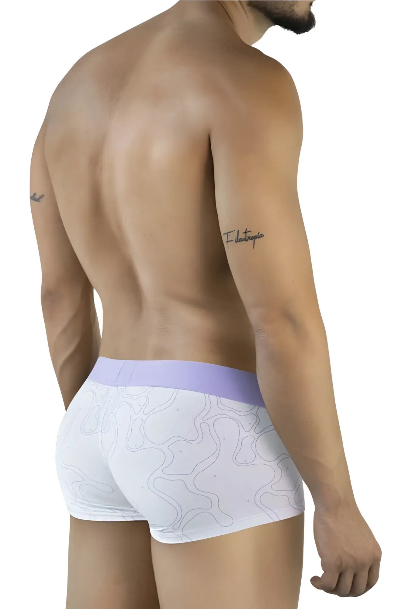 White briefs clever 2056 maze trunks lilac with a subtle lavender waistband and light gray abstract line pattern