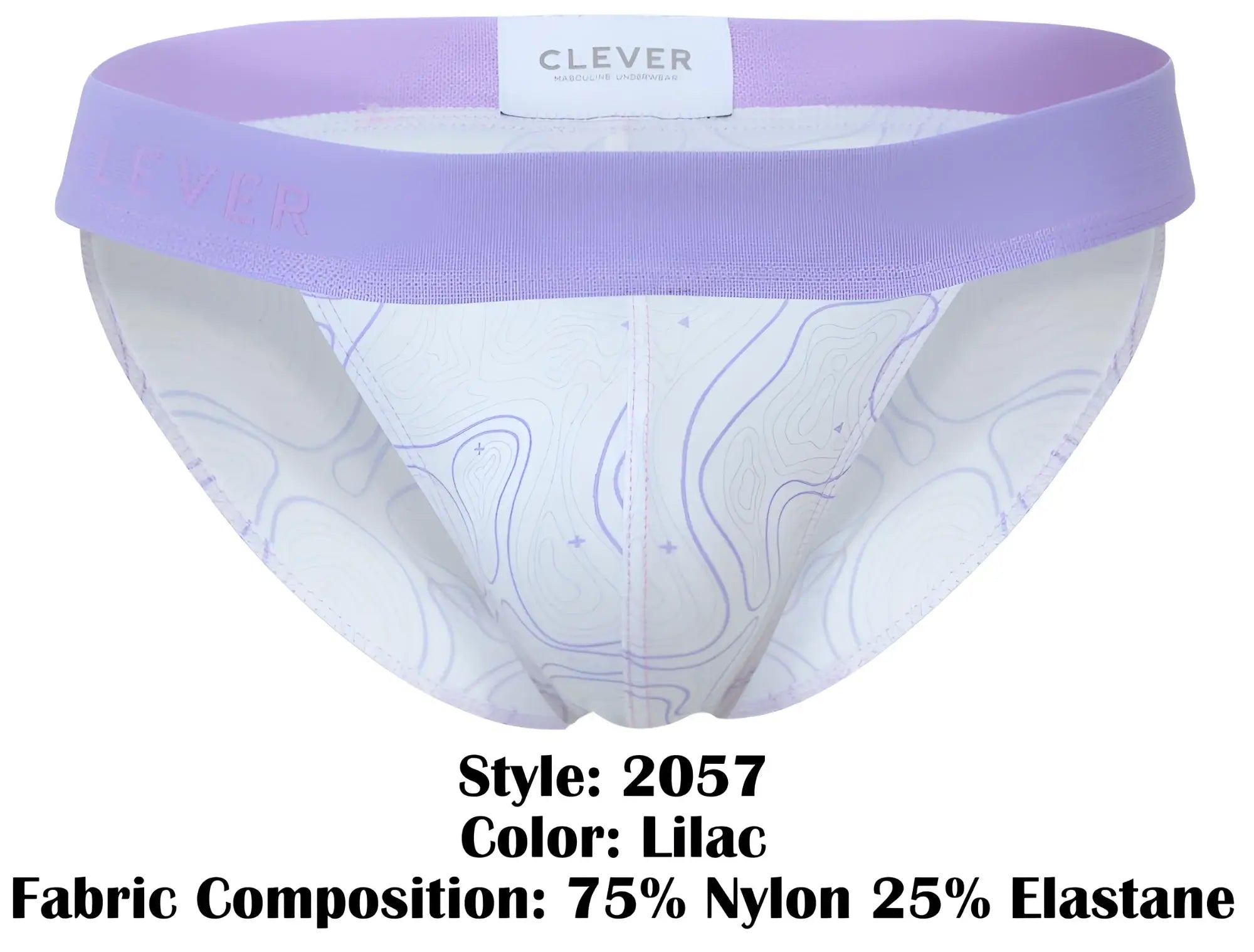 Clever 2057 Maze bikini underwear in lilac with a white body and subtle purple contour patterns and elastic waistband