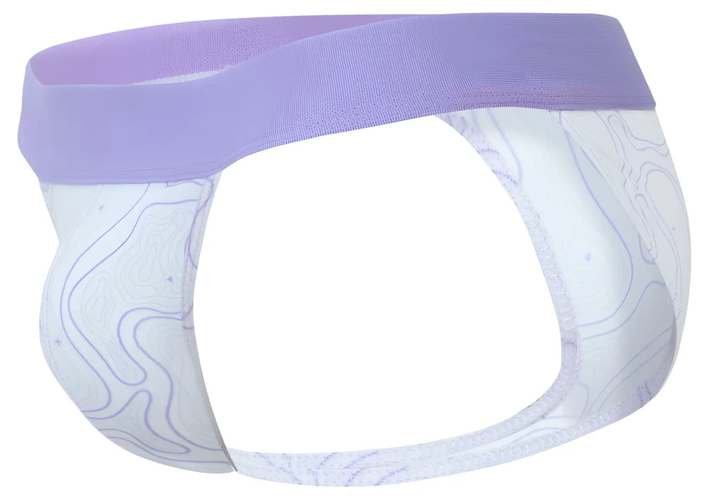 Purple and white patterned clever 2057 maze bikini color lilac men’s briefs with a soft stretchy fabric waistband