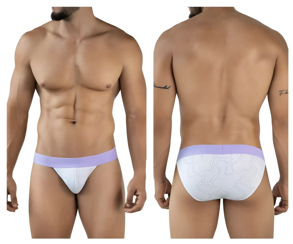 White briefs with lavender waistband and subtle embossed wave pattern from clever 2057 maze bikini color lilac collection