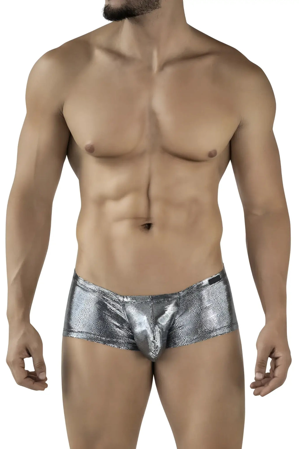 Shiny silver metallic briefs clever 2058 sparkles trunks in black with textured reflective surface