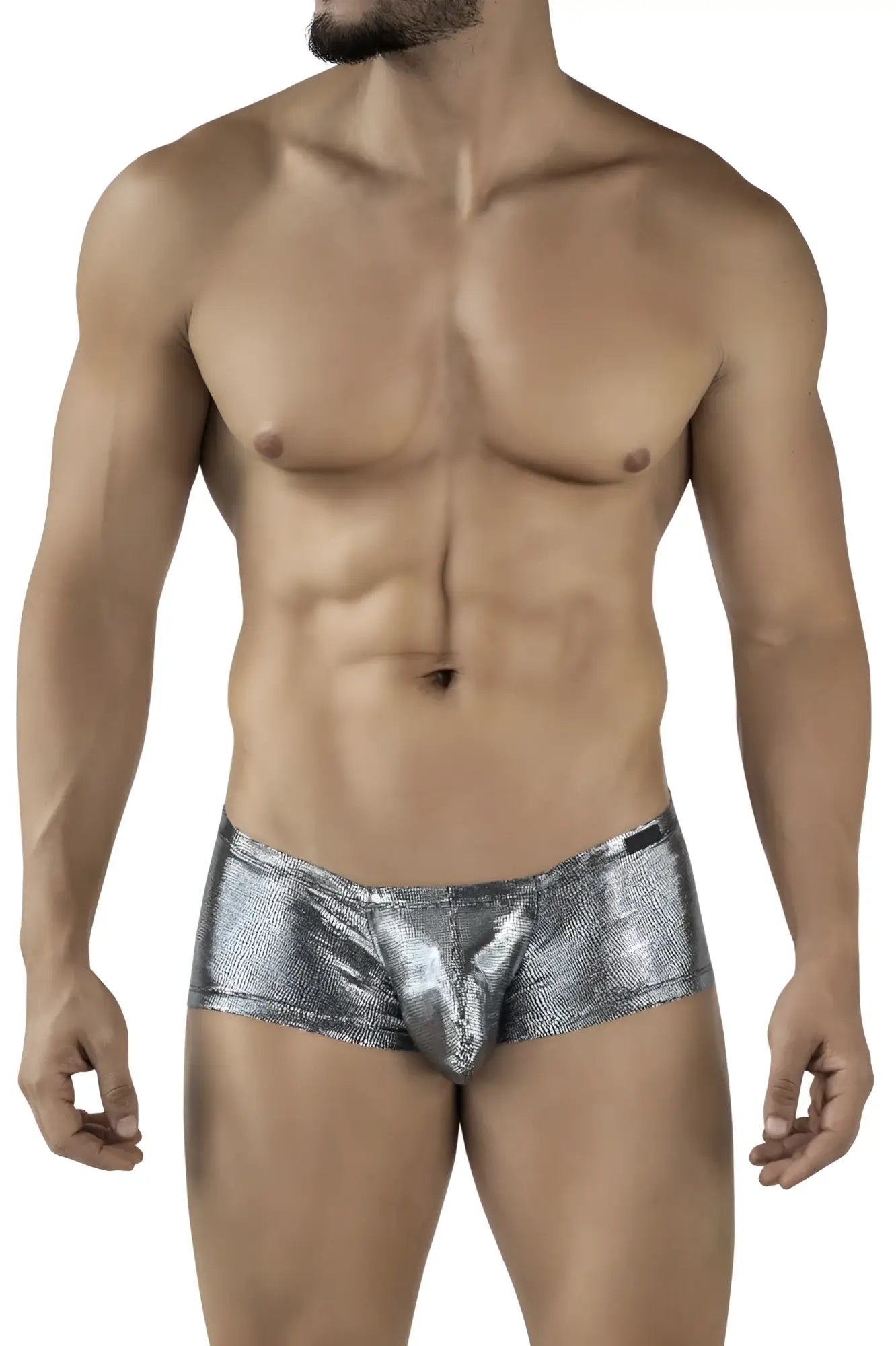 Shiny silver metallic briefs clever 2058 sparkles trunks in black with textured reflective surface