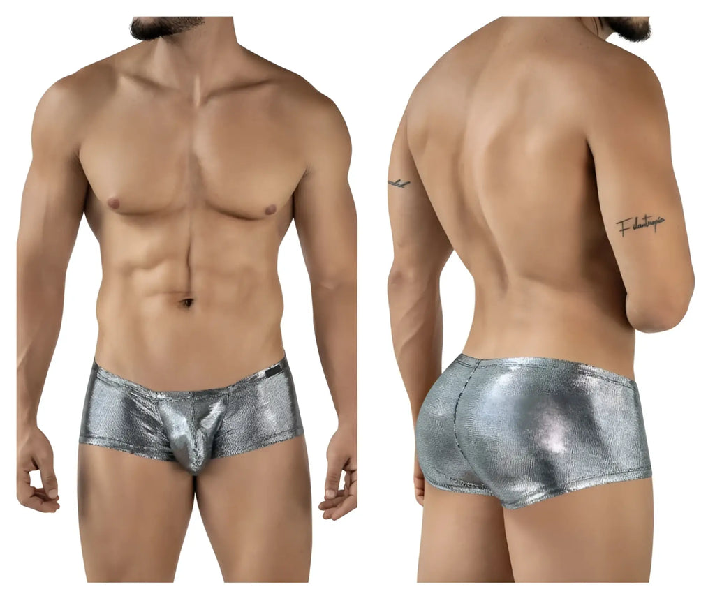 Shiny silver metallic briefs with a textured reflective surface clever 2058 sparkles trunks in black