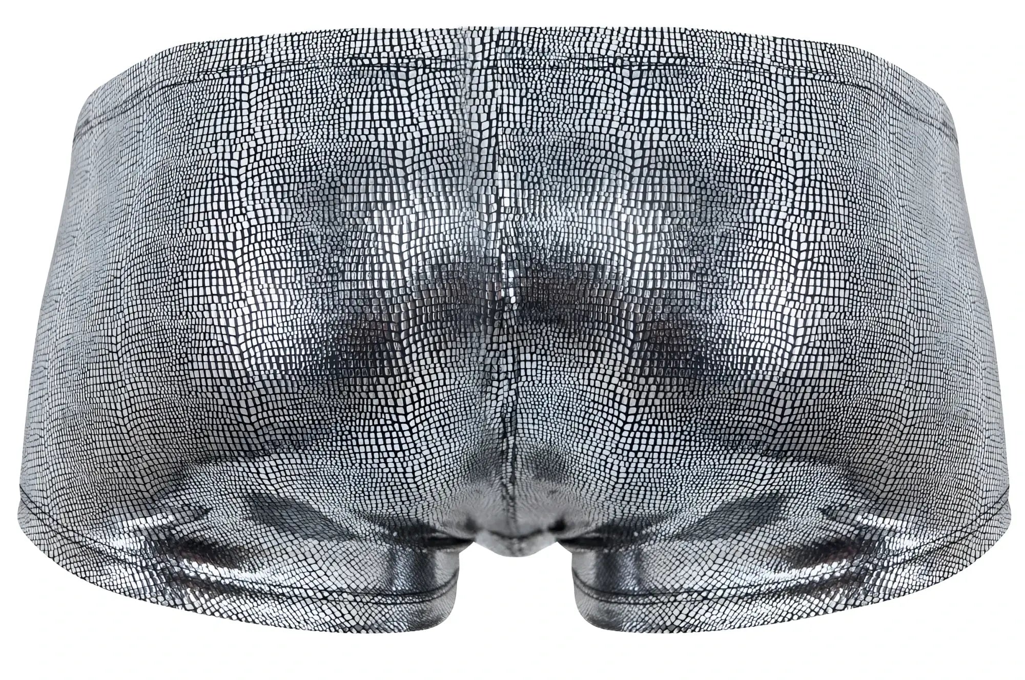 Silver metallic briefs with textured crocodile skin pattern from clever 2058 sparkles trunks in black color