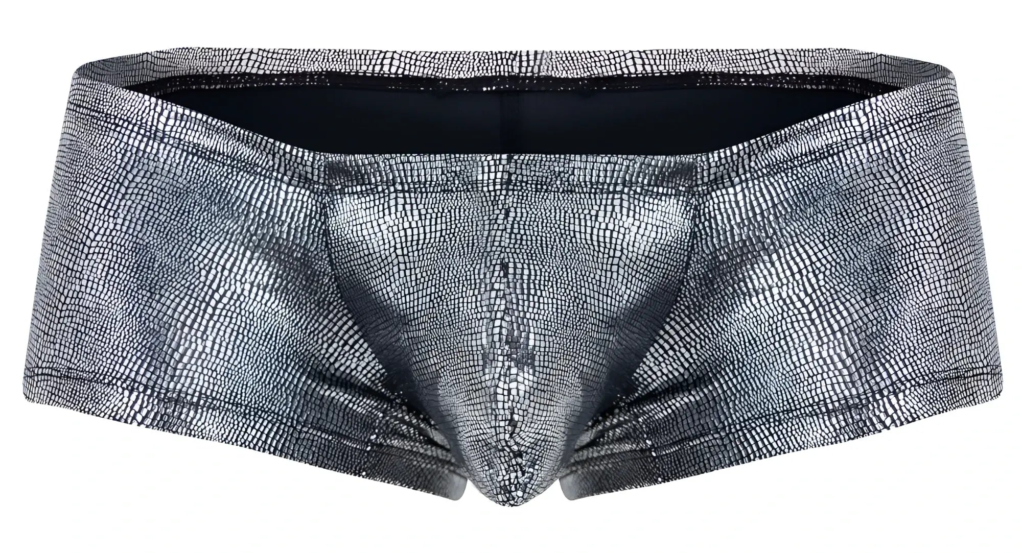 Silver metallic briefs with textured crocodile skin pattern in black color from Clever 2058 Sparkles trunks collection
