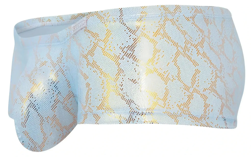 Light blue and gold snake-print Clever 2061 Diamond swim trunks with shiny textured fabric for swimming