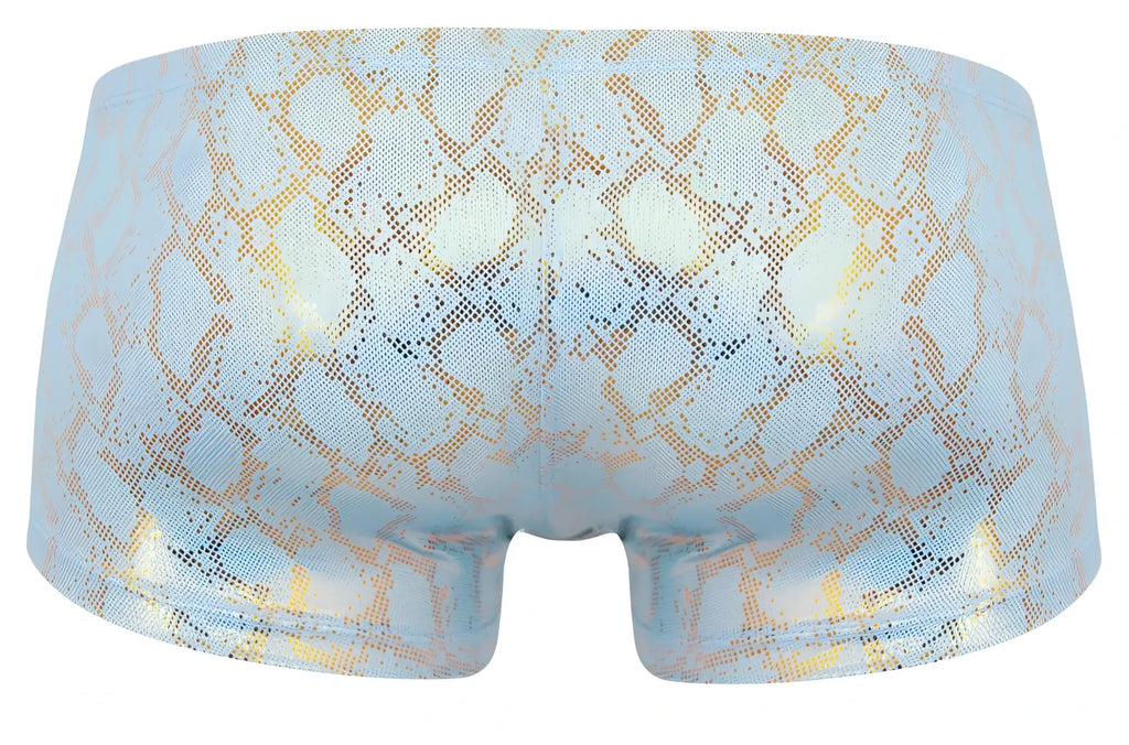 Light blue iridescent Clever 2061 diamond trunks boxer briefs with shimmering gold snake-scale pattern