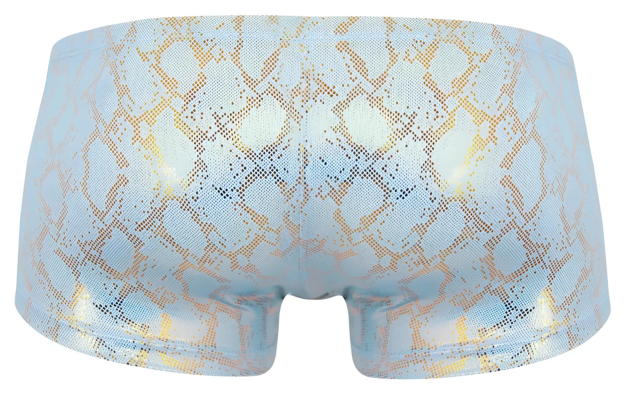 Light blue iridescent Clever 2061 diamond trunks boxer briefs with shimmering gold snake-scale pattern