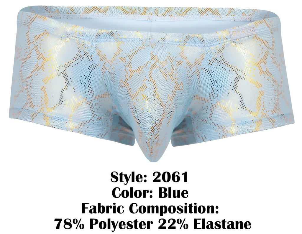 Light blue men’s briefs with shimmering gold snake print pattern clever 2061 diamond trunks color blue