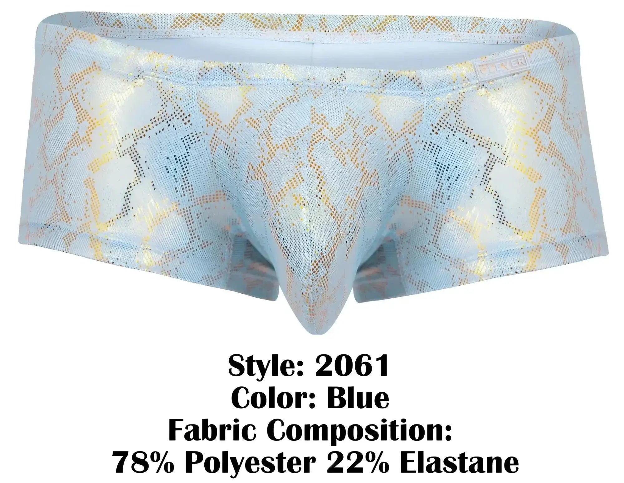 Light blue men’s briefs with shimmering gold snake print pattern clever 2061 diamond trunks color blue
