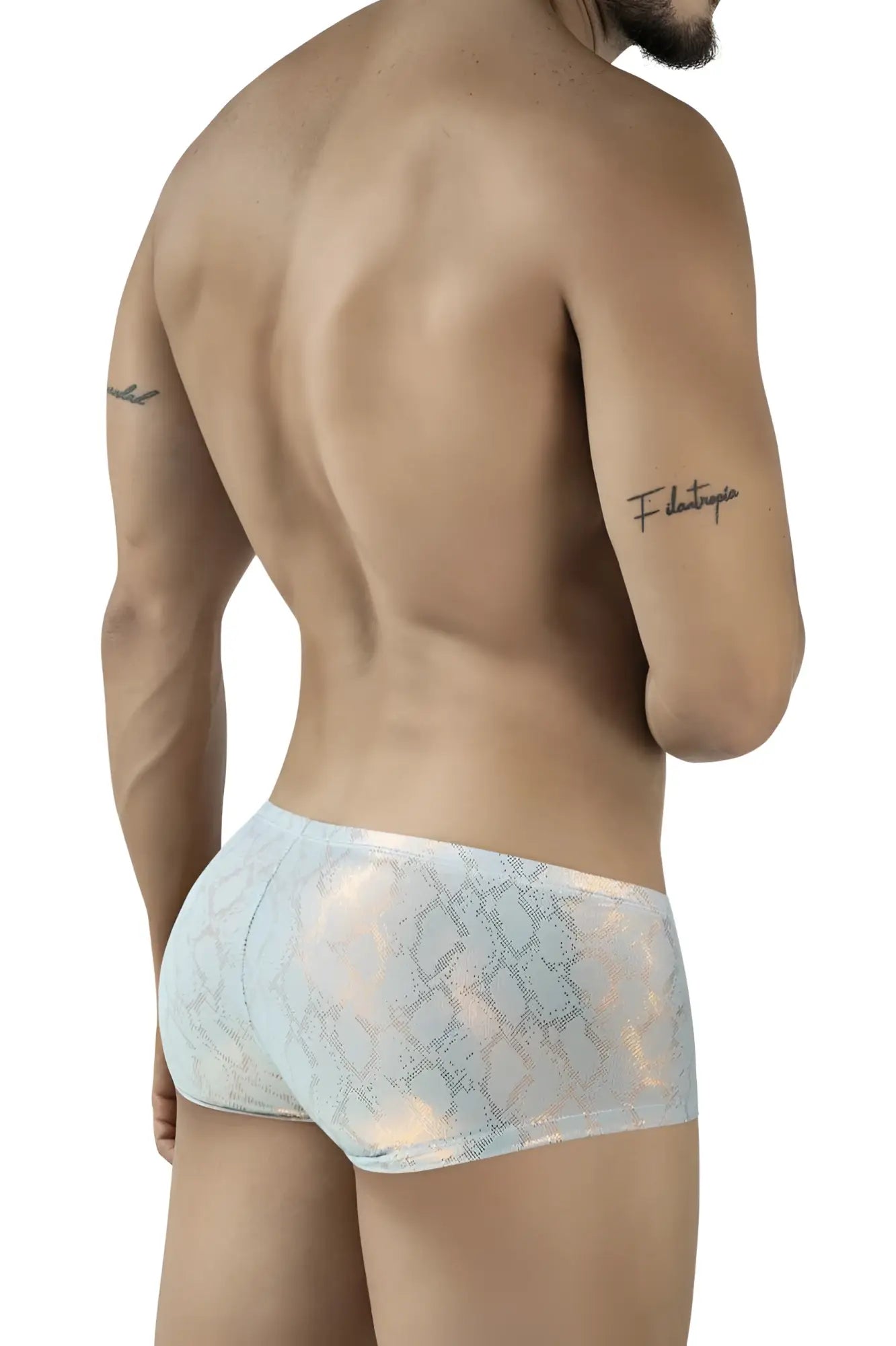 Clever 2061 diamond trunks men’s briefs in light blue and white snakeskin pattern with sheer shimmering texture