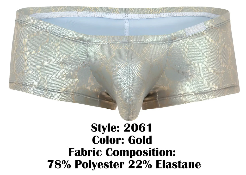 Gold metallic snake-scale pattern briefs clever 2061 diamond trunks made of 78% polyester and 22% elastane