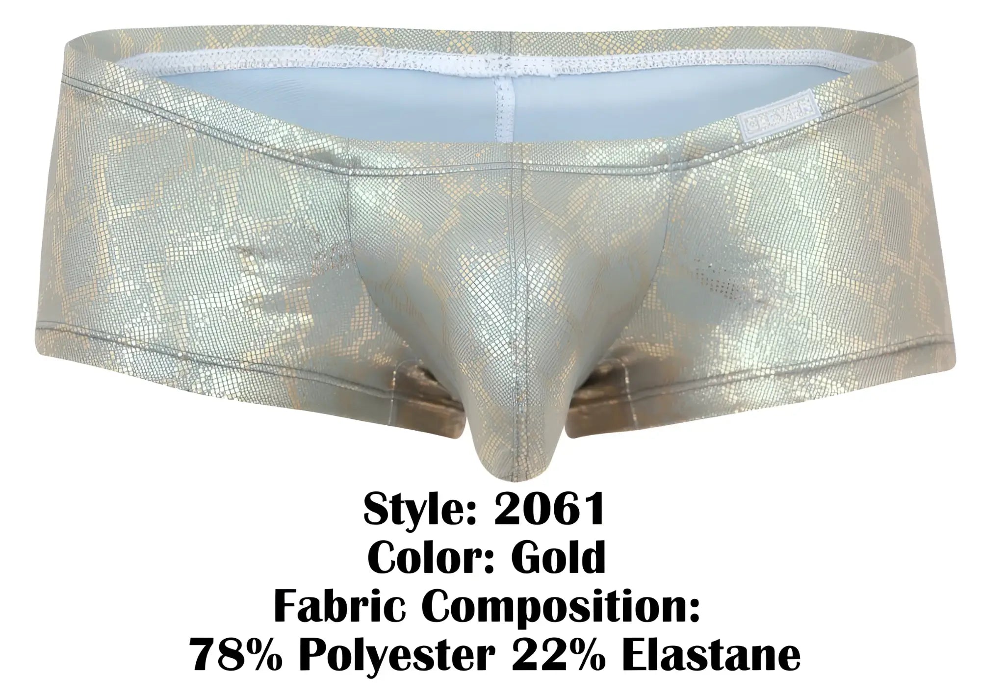 Gold metallic snake-scale pattern briefs clever 2061 diamond trunks made of 78% polyester and 22% elastane