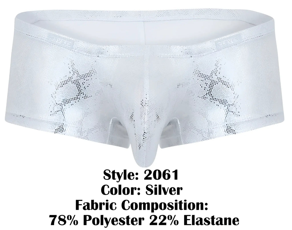 Silver clever 2061 diamond trunks metallic briefs with subtle star pattern and stretchy fabric front view