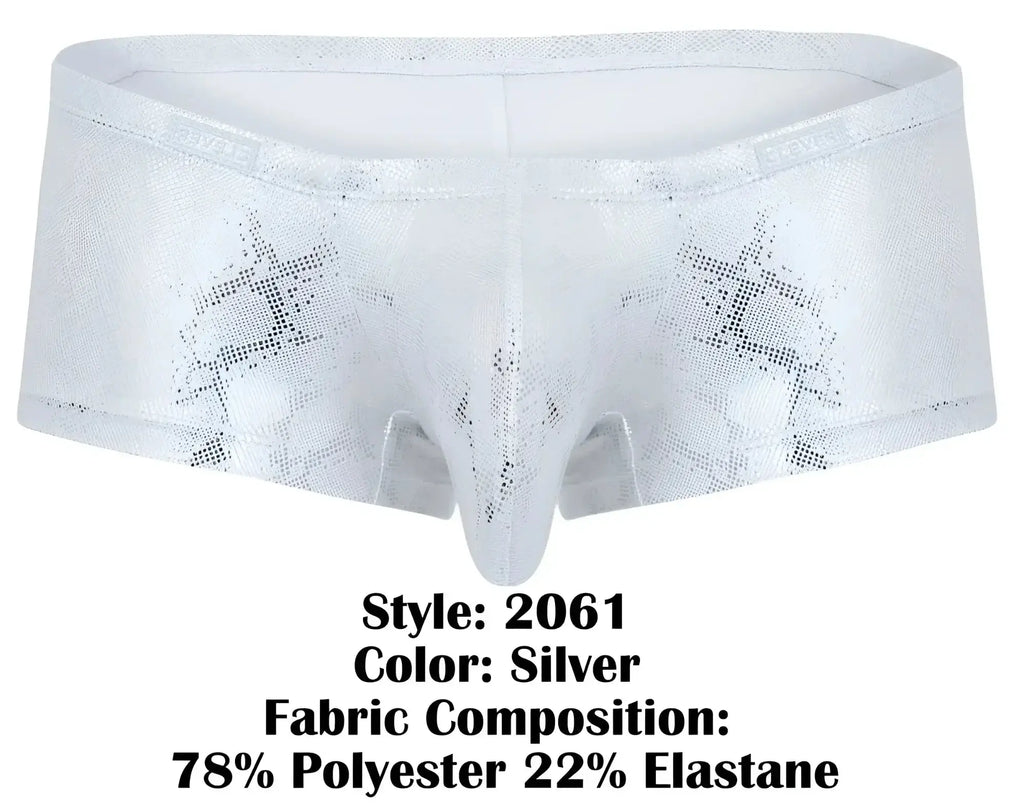 Silver clever 2061 diamond trunks metallic briefs with subtle star pattern and stretchy fabric front view