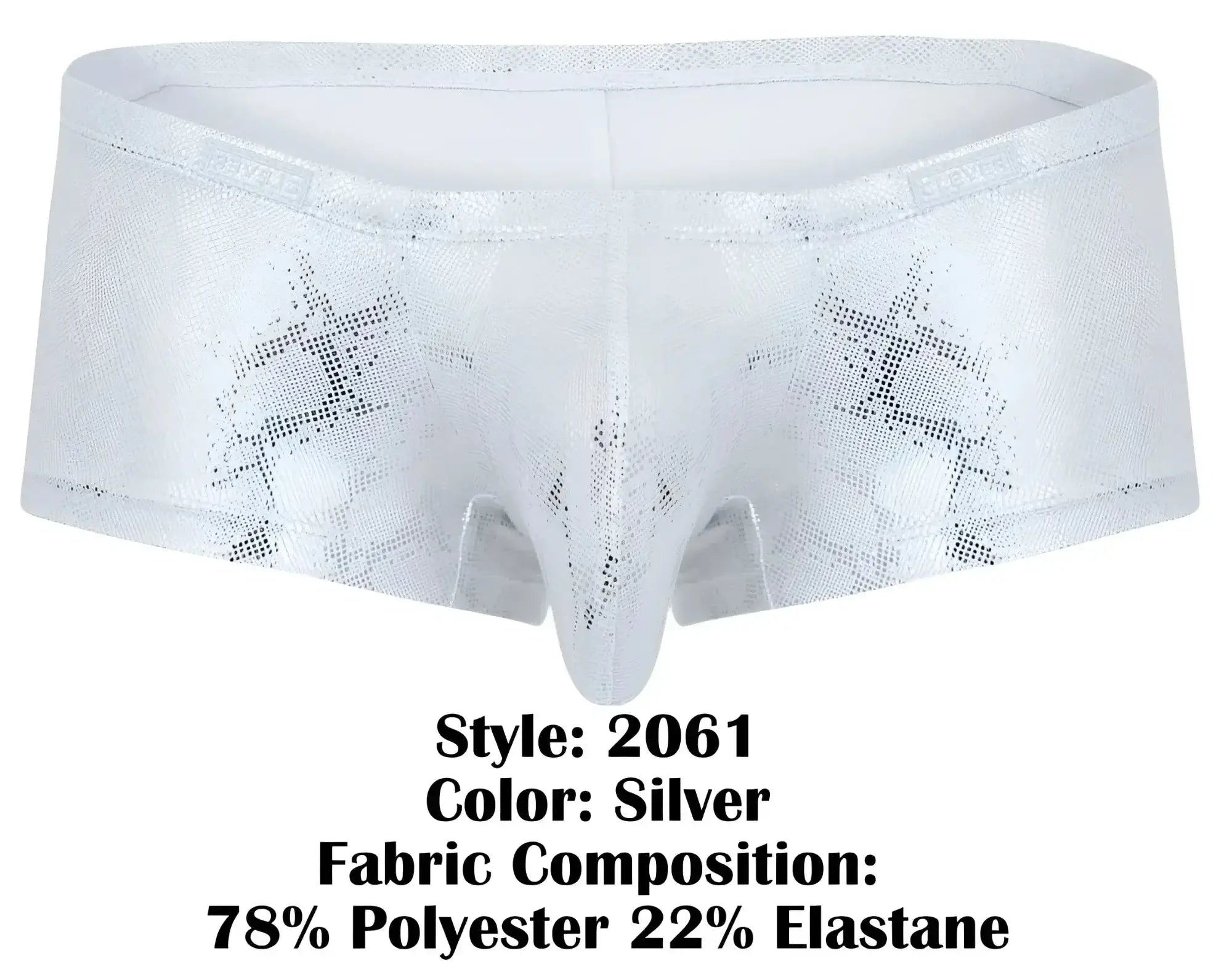 Silver clever 2061 diamond trunks metallic briefs with subtle star pattern and stretchy fabric front view
