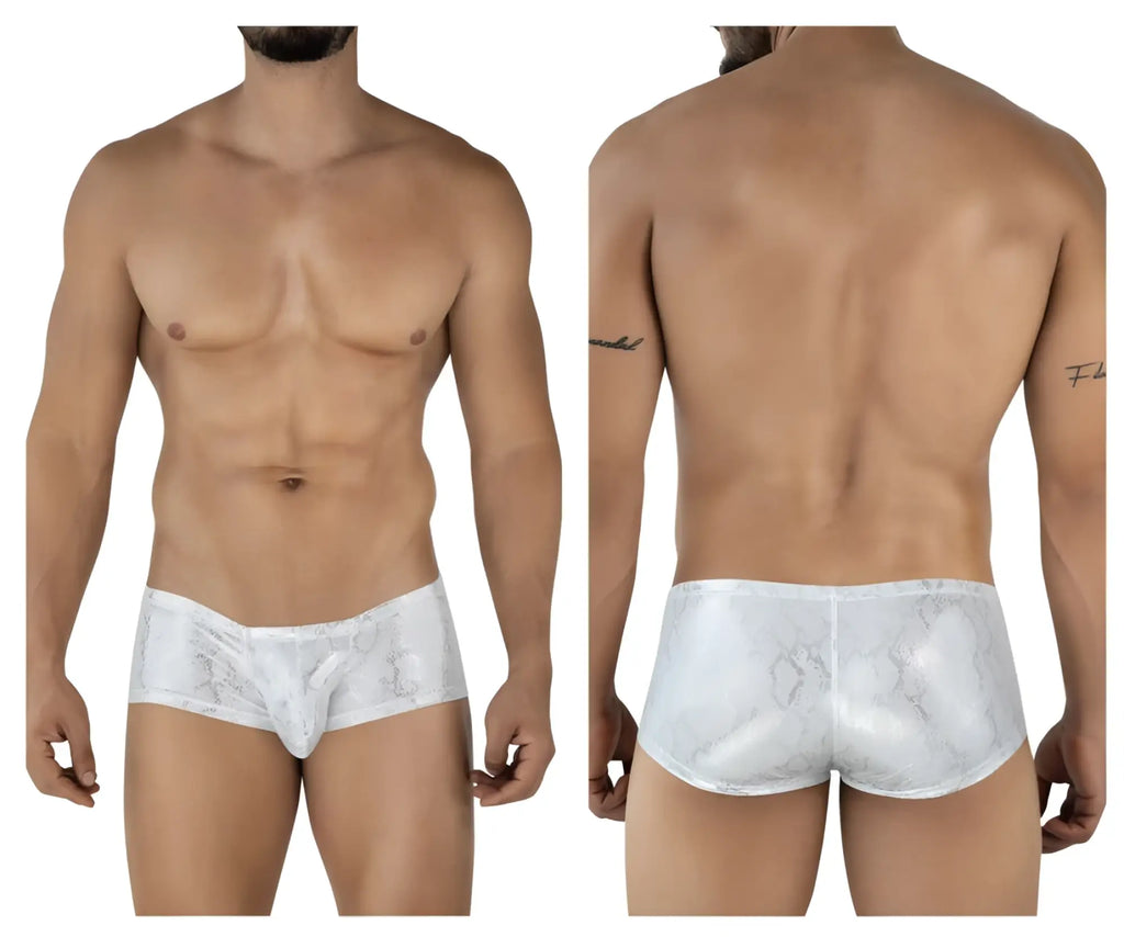 Silver clever 2061 diamond trunks briefs with white lace trim subtle pattern and central pouch design